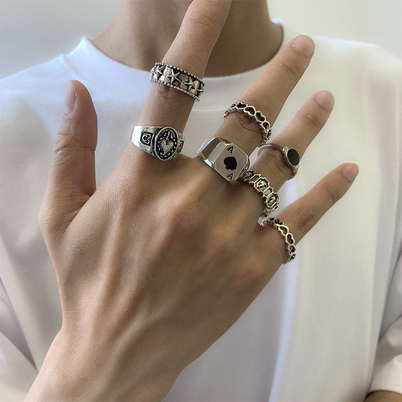 Kaynafashions - Street Geometric Hollow Ring Set