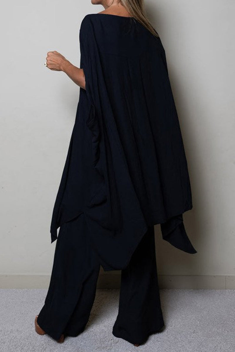 Kaynafashions - Casual Solid Solid Color O Neck Long Sleeve Two Pieces