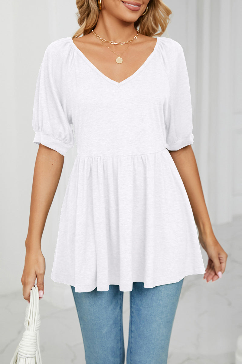 Kaynafashions - Casual Solid Solid Color V Neck T-Shirts(7 Colors)