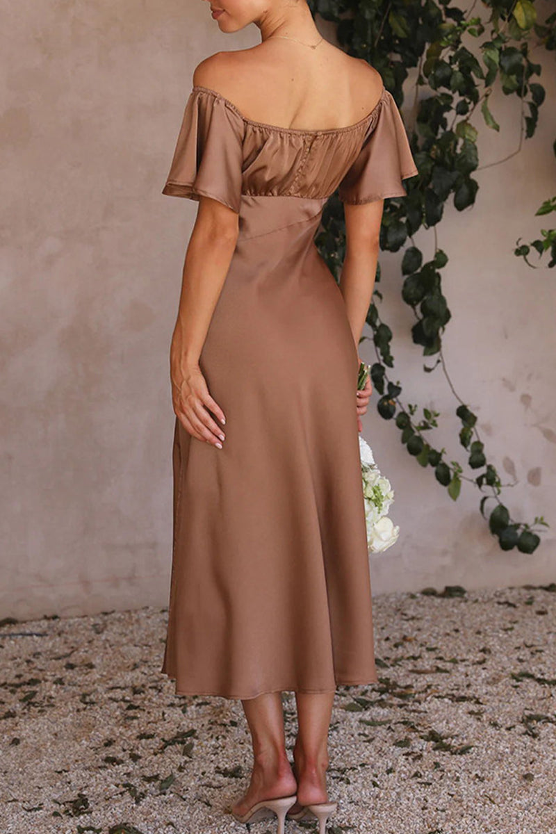 Kaynafashions - Sexy Celebrities Solid Slit Off the Shoulder Pleated Dresses