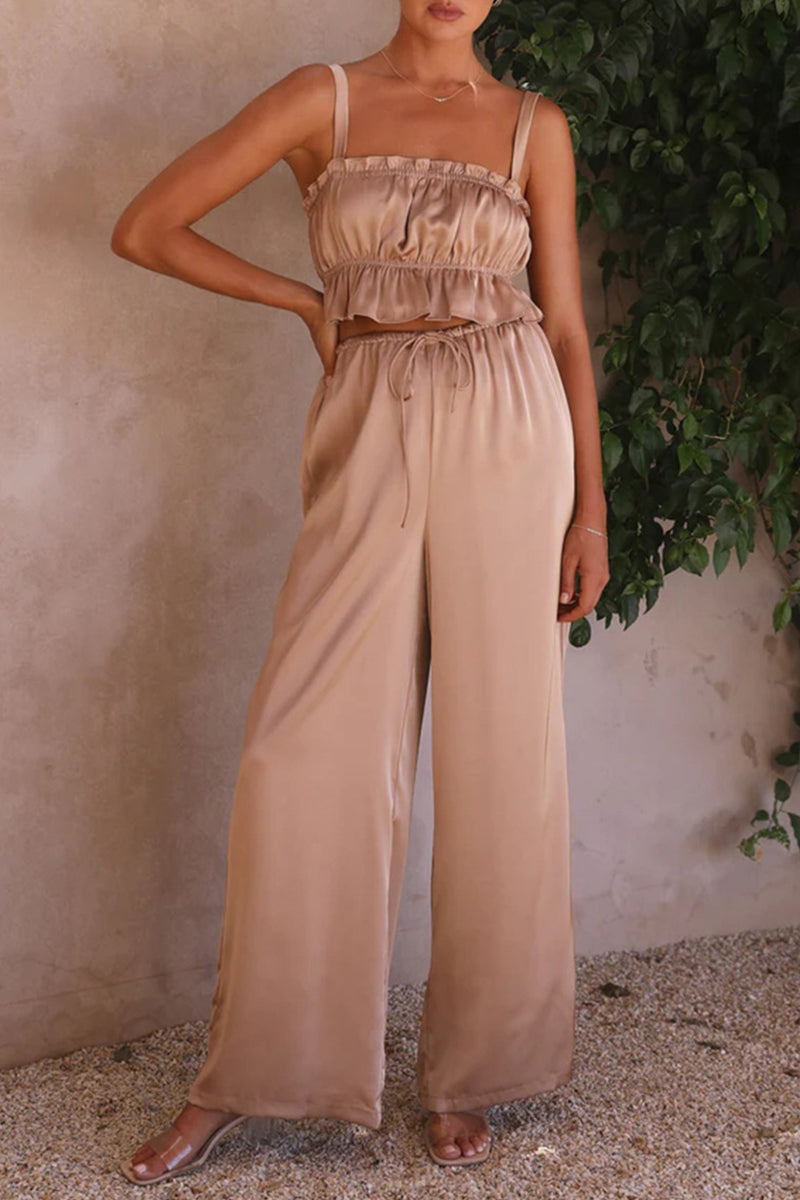 Kaynafashions - Celebrities Elegant Solid Flounce Square Collar Sleeveless Two Pieces
