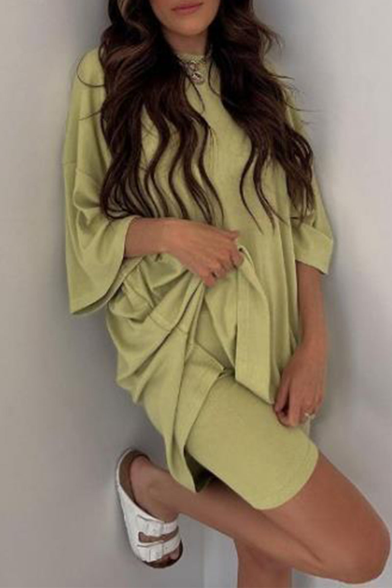 Kaynafashions - Casual Simplicity Solid O Neck Three Quarter Two Pieces