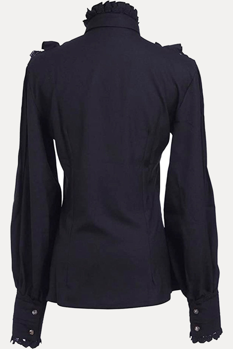 Kaynafashions - British Style Solid Lace With Bow Turtleneck Tops