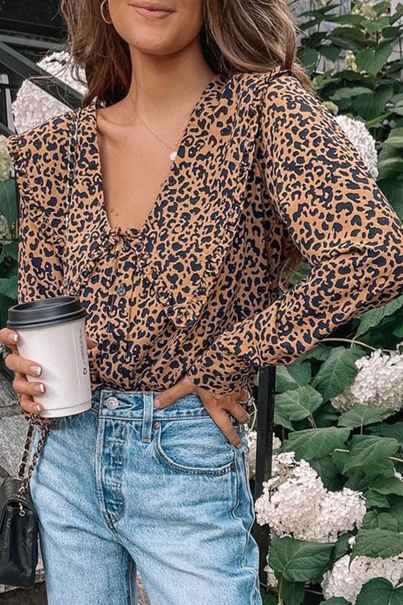 Kaynafashions - Fashion Elegant Print Patchwork V Neck Blouses