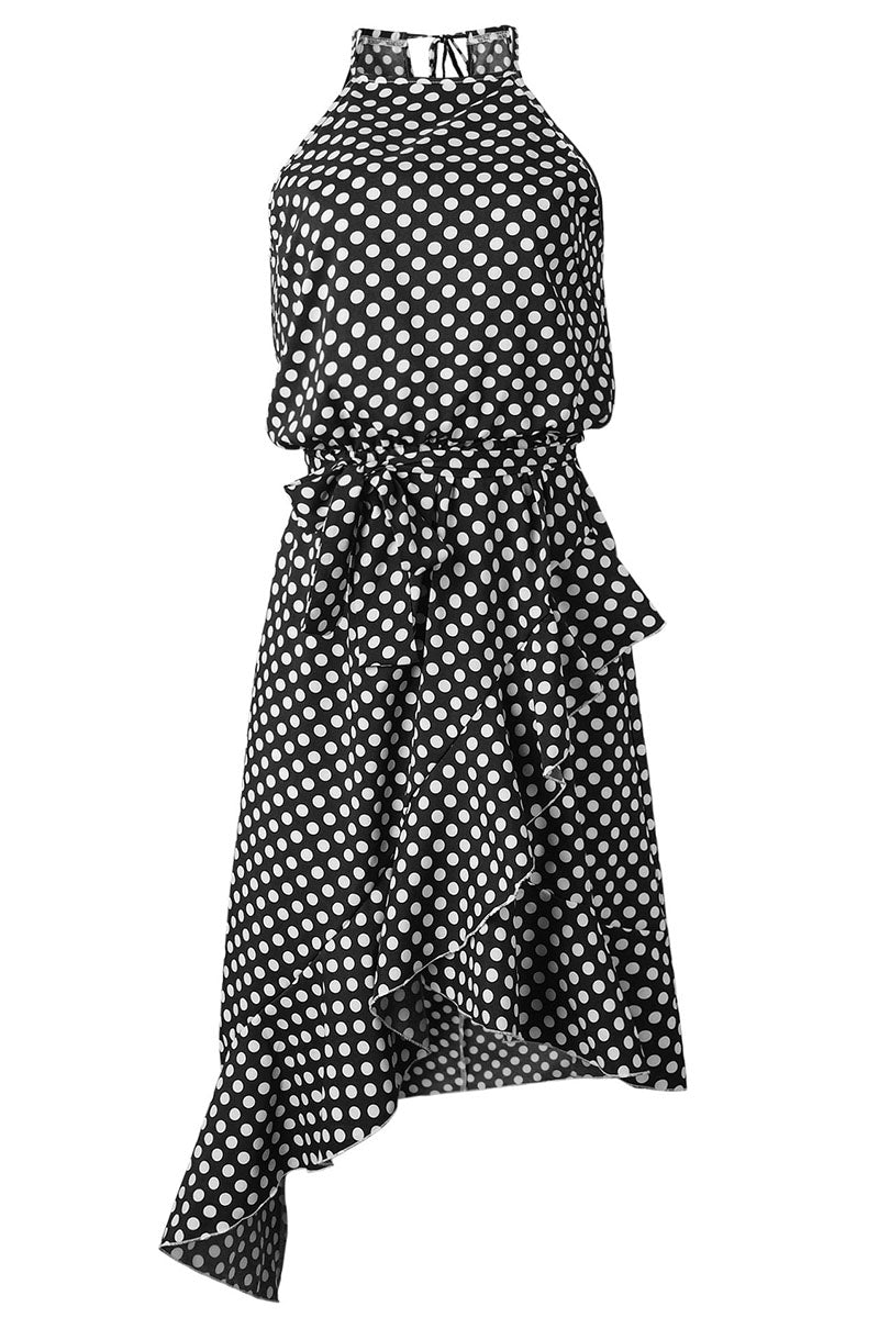 Kaynafashions - Fashion Street Dot Patchwork O Neck Irregular Dresses(3 Colors)