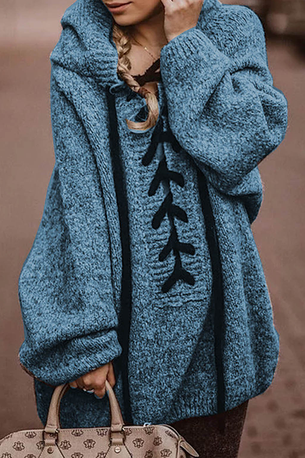 Kaynafashions - Casual Patchwork Patchwork Cross Straps Hooded Collar Tops