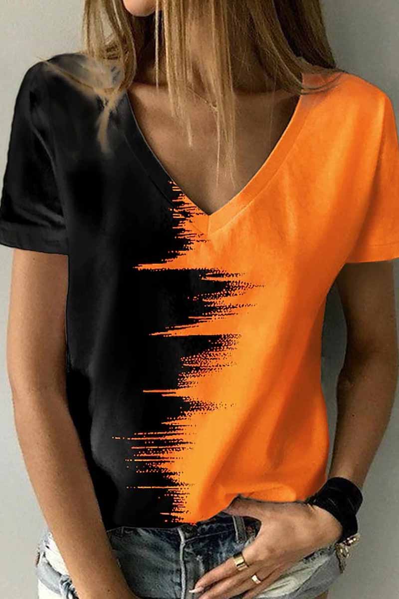 Kaynafashions - Street Print Patchwork V Neck T-Shirts(12 Colors)