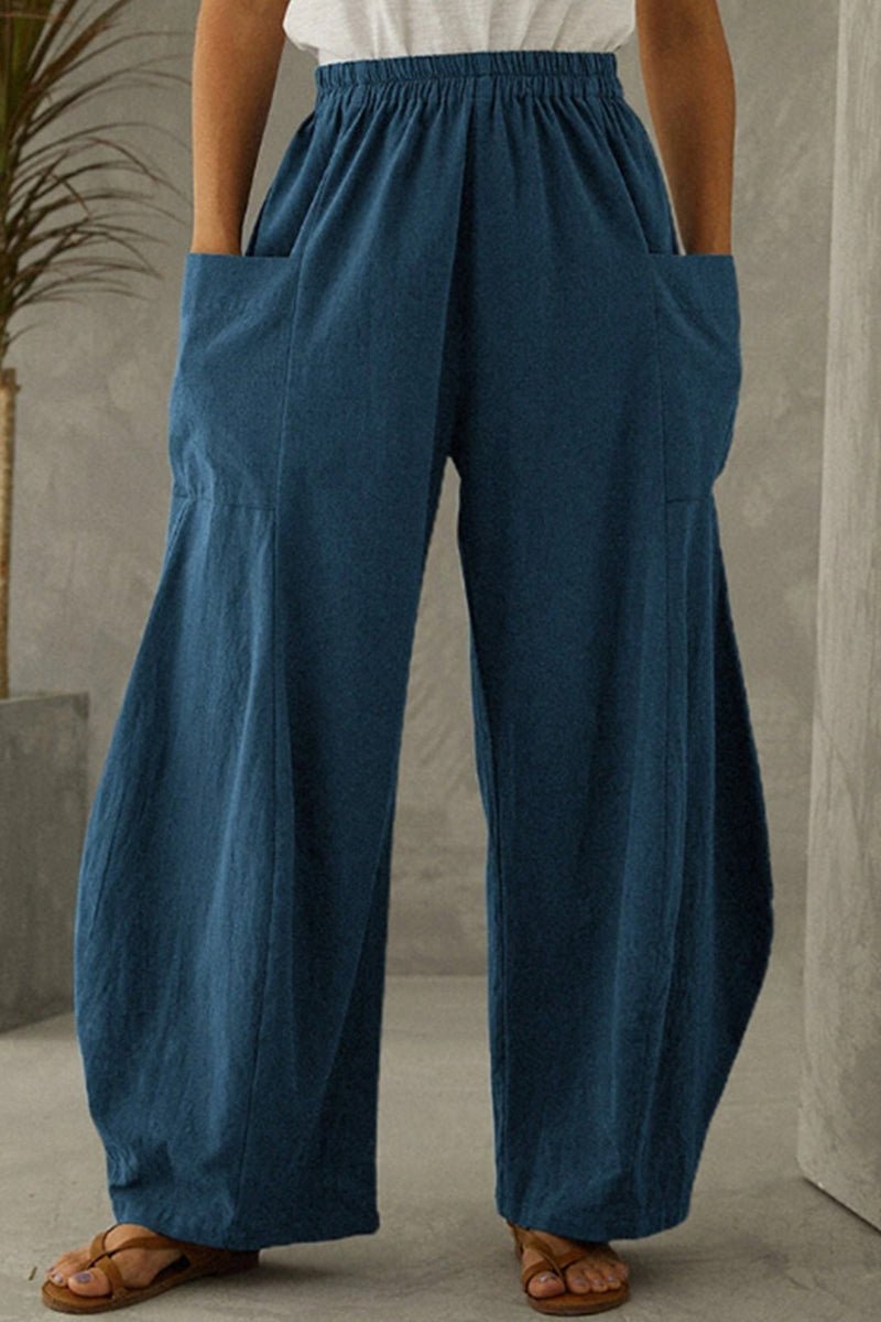 Kaynafashions - Casual Solid Pocket Loose Solid Color Bottoms