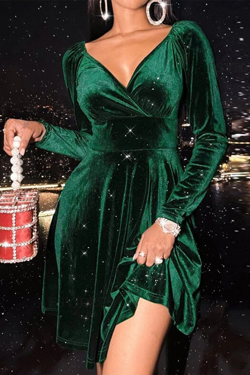 Kaynafashions - Celebrities Elegant Solid Solid Color V Neck A Line Dresses