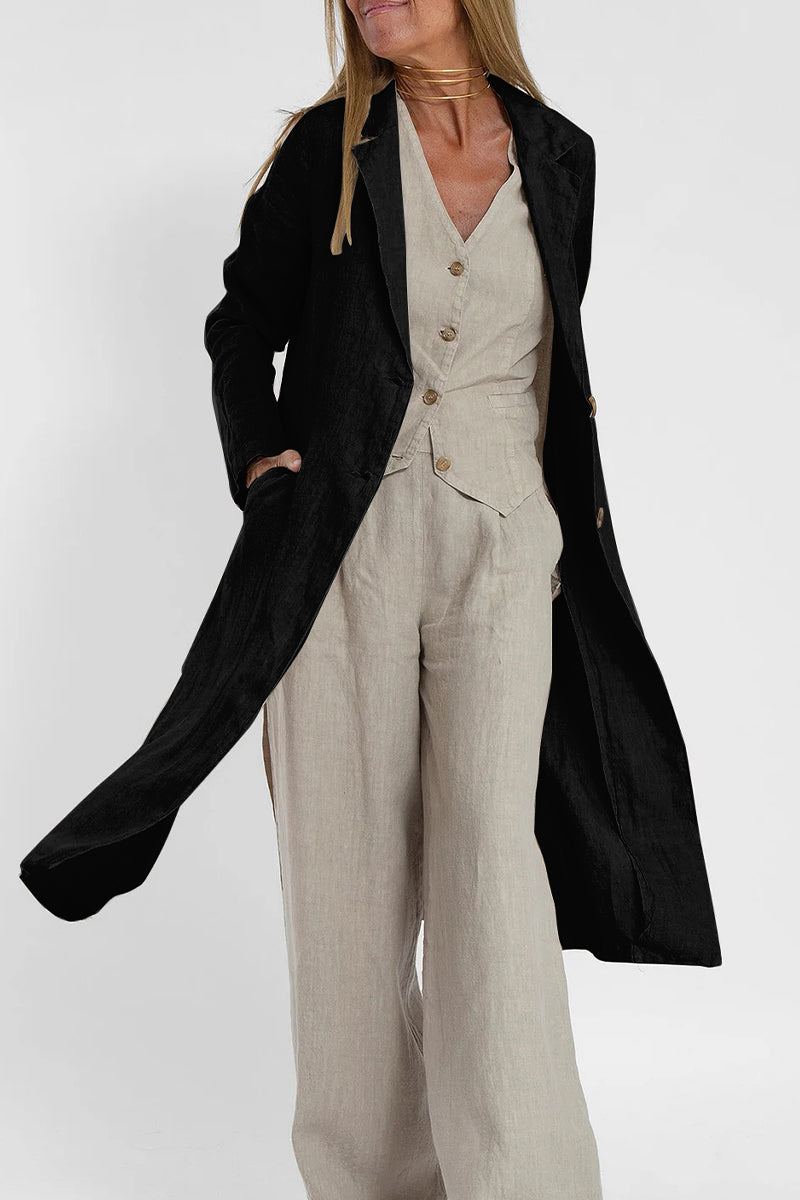 Kaynafashions - Casual Solid Pocket Turn-back Collar Outerwear