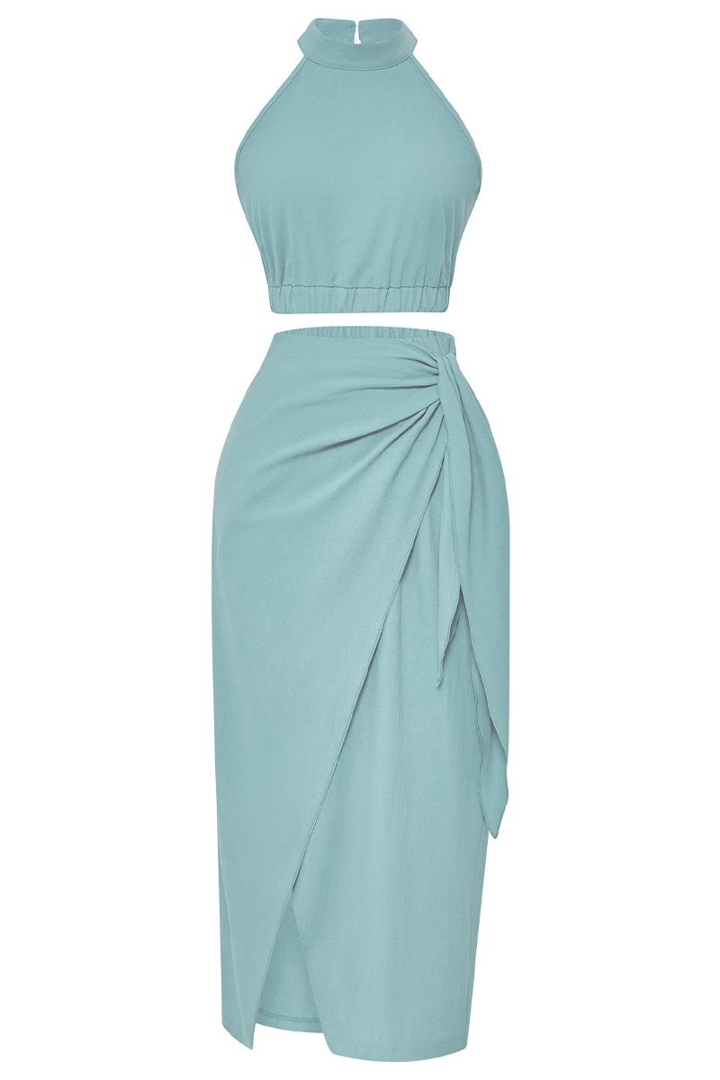 Kaynafashions - Sweet Vacation Solid Asymmetrical Halter Sleeveless Two Pieces(3 Colors)