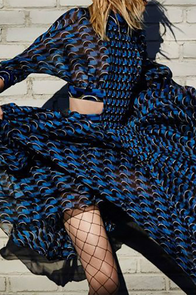 Kaynafashions - Casual Print Flounce Half A Turtleneck Cake Skirt Dresses