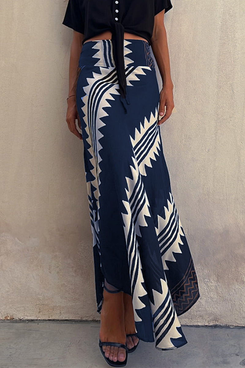 Kaynafashions - Elegant College Geometric Print Patchwork Loose High Waist Type A Full Print Bottoms