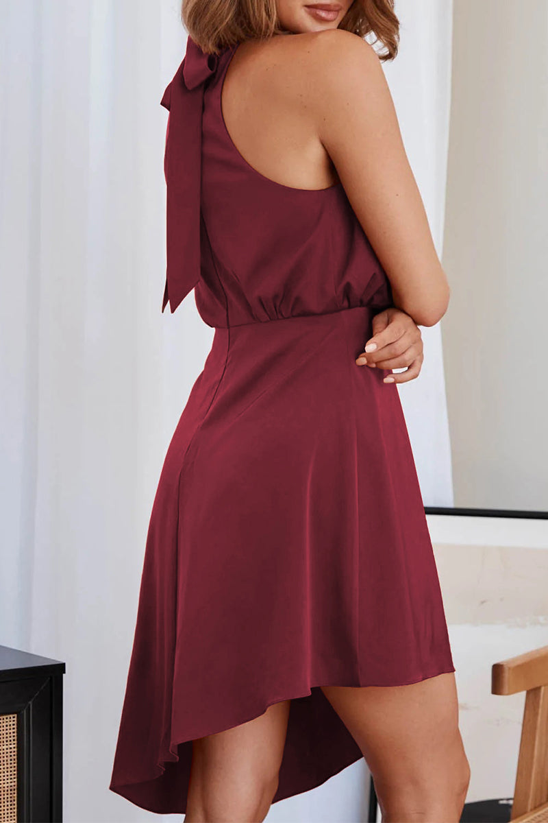 Kaynafashions - Celebrities Elegant Solid Asymmetrical Halter Irregular Dress Dresses