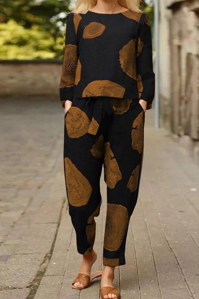 Kaynafashions - Casual Street Printing O Neck Long Sleeve Two Pieces(4 Colors)