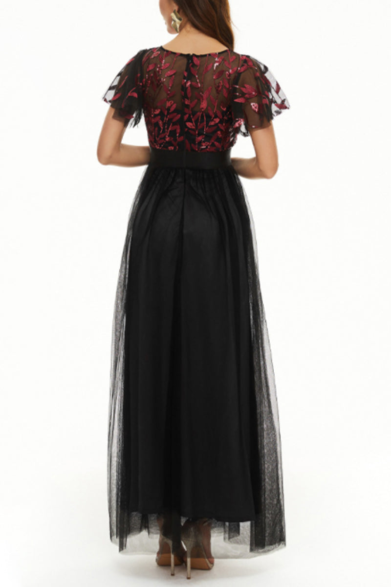 Kaynafashions - Elegant Formal Patchwork Zipper O Neck Ball Gown Dresses