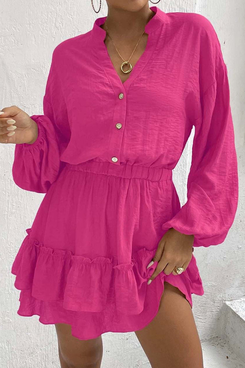 Kaynafashions - Casual Solid Flounce Half A Turtleneck Waist Skirt Dresses