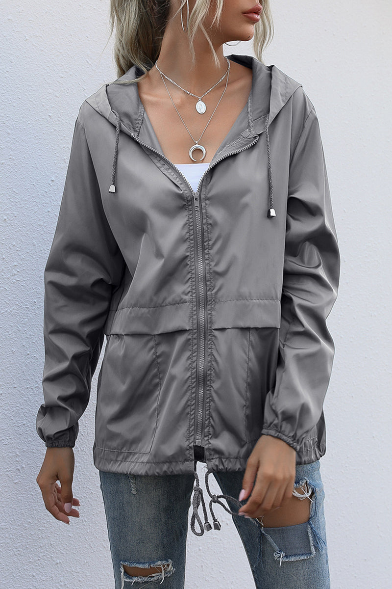 Kaynafashions - Casual Solid Zipper Hooded Collar Outerwear