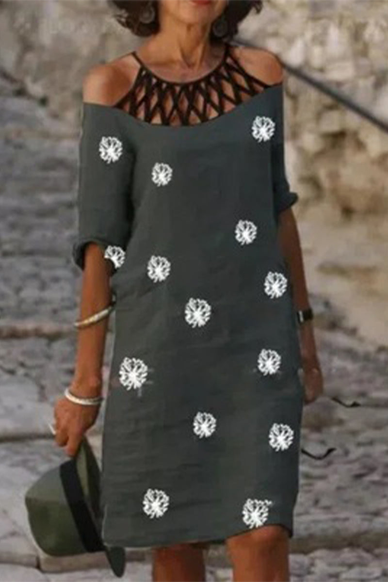 Kaynafashions - Casual Print Printing O Neck A Line Dresses(3 Colors)