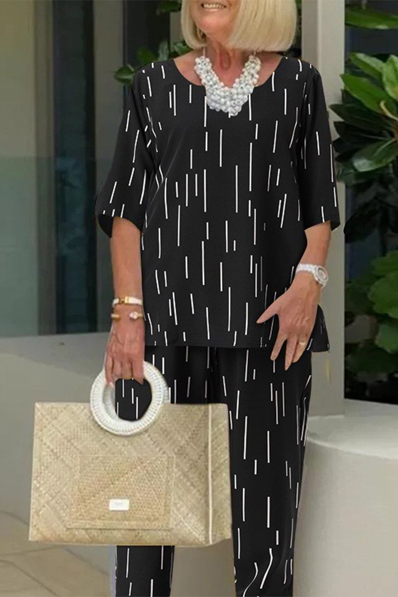 Kaynafashions - Casual Daily Striped Print Patchwork O Neck Half Sleeve Two Pieces(3 Colors)