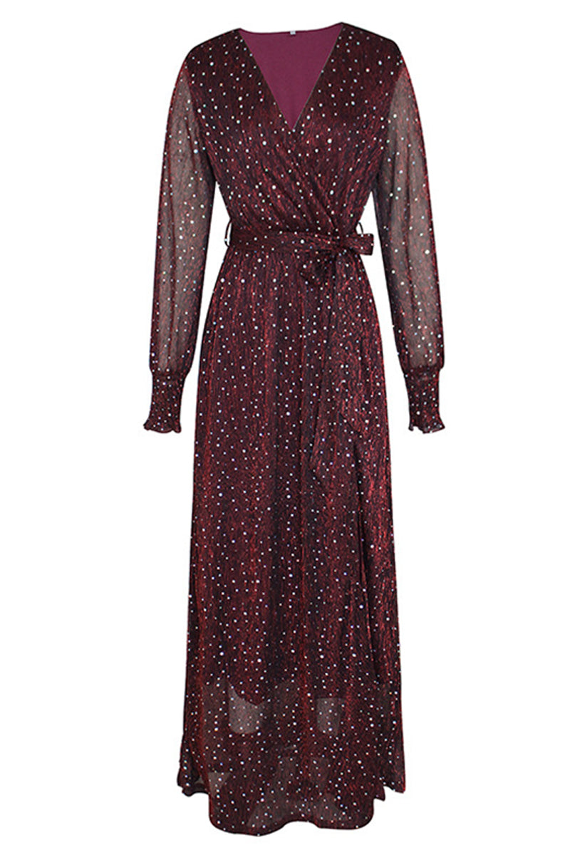 Kaynafashions - Elegant Formal Solid With Belt V Neck A Line Dresses(5 Colors)