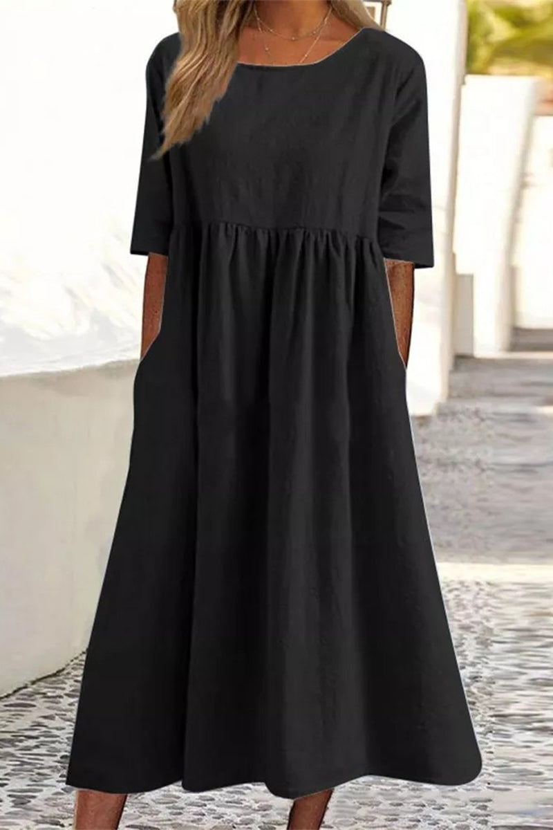 Kaynafashions - Casual Simplicity Solid Pocket O Neck A Line Dresses(7 Colors)