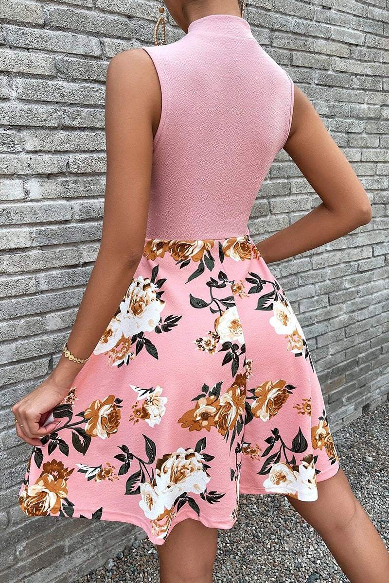 Kaynafashions - Sweet Elegant Print Patchwork With Bow O Neck A Line Dresses(5 Colors)