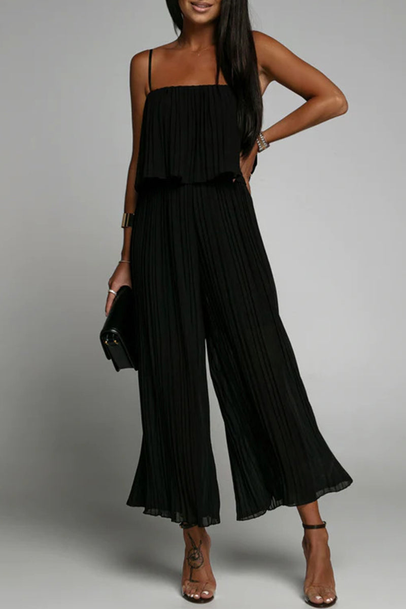 Kaynafashions - Casual Simplicity Solid Fold Strapless Loose Jumpsuits(3 Colors)