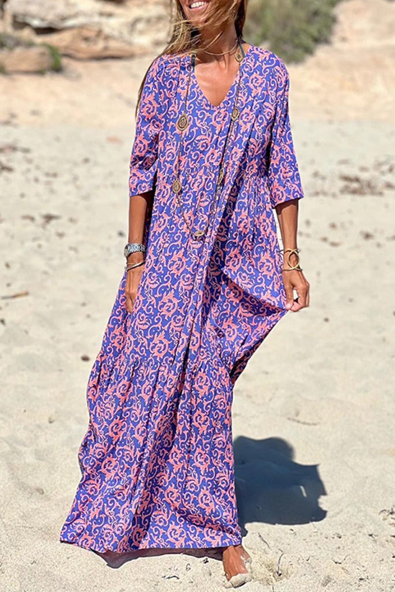 Kaynafashions - Sweet Elegant Floral V Neck Beach Dress Dresses