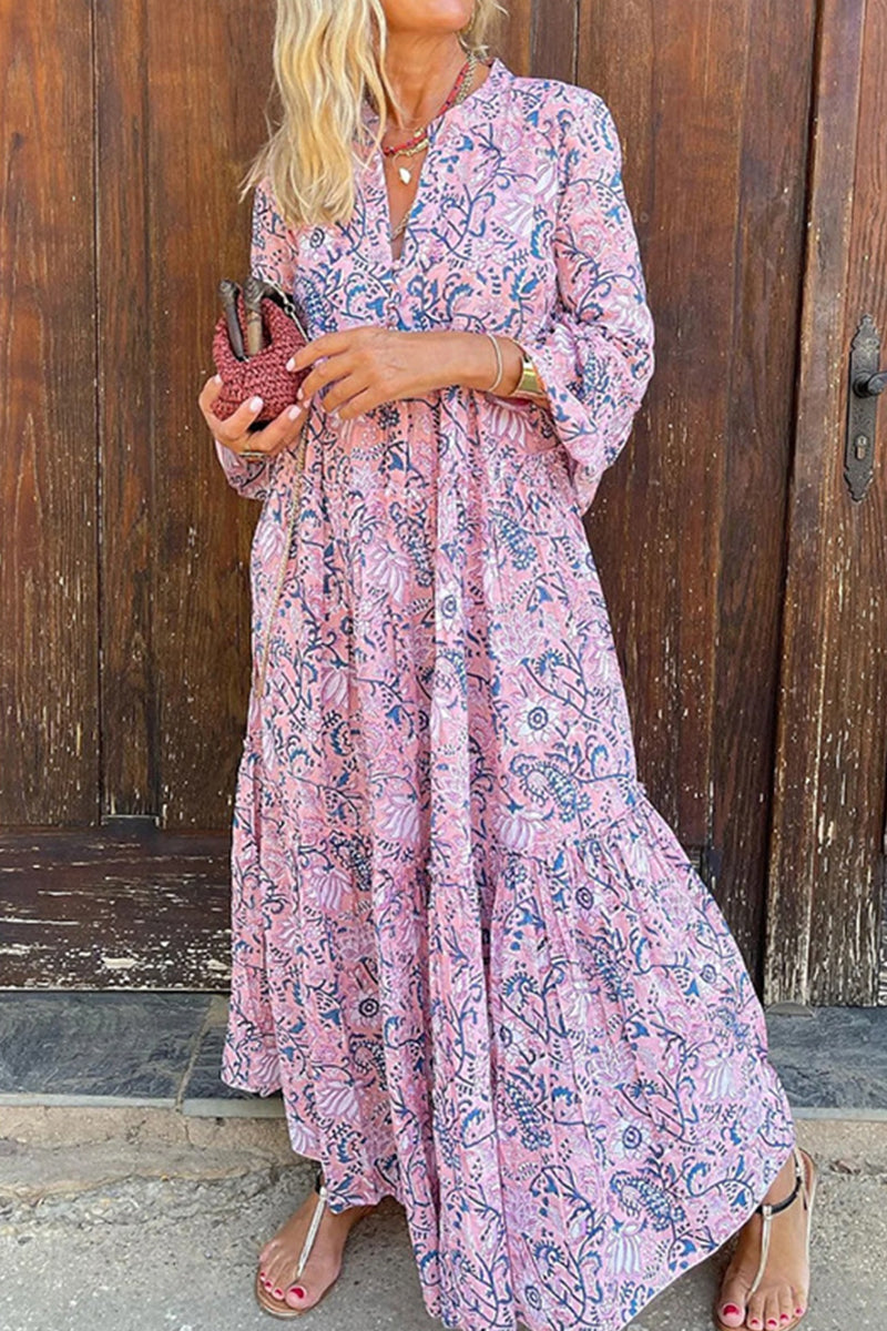 Kaynafashions - Sweet Print Patchwork O Neck A Line Dresses