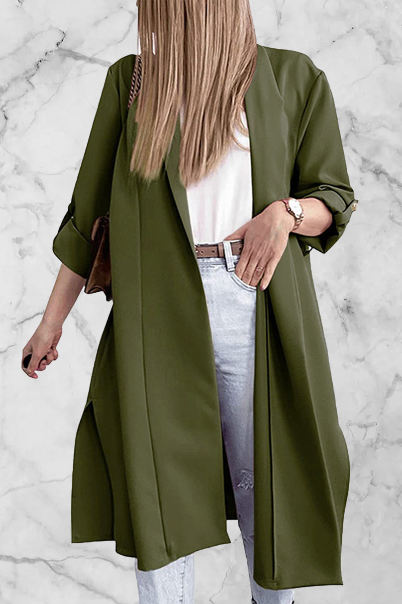 Kaynafashions - Fashion Elegant Solid Slit Turndown Collar Outerwear