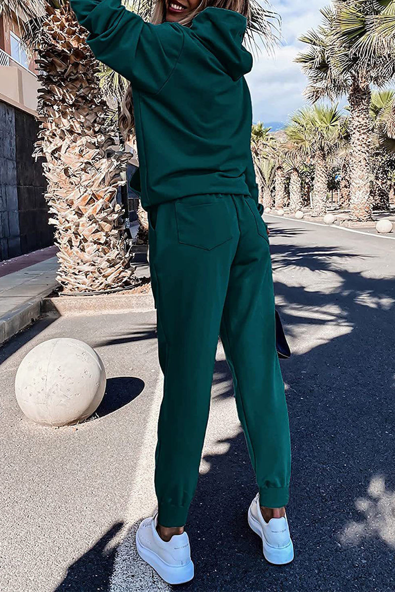 Kaynafashions - Casual Solid Patchwork Hooded Collar Long Sleeve Two Pieces