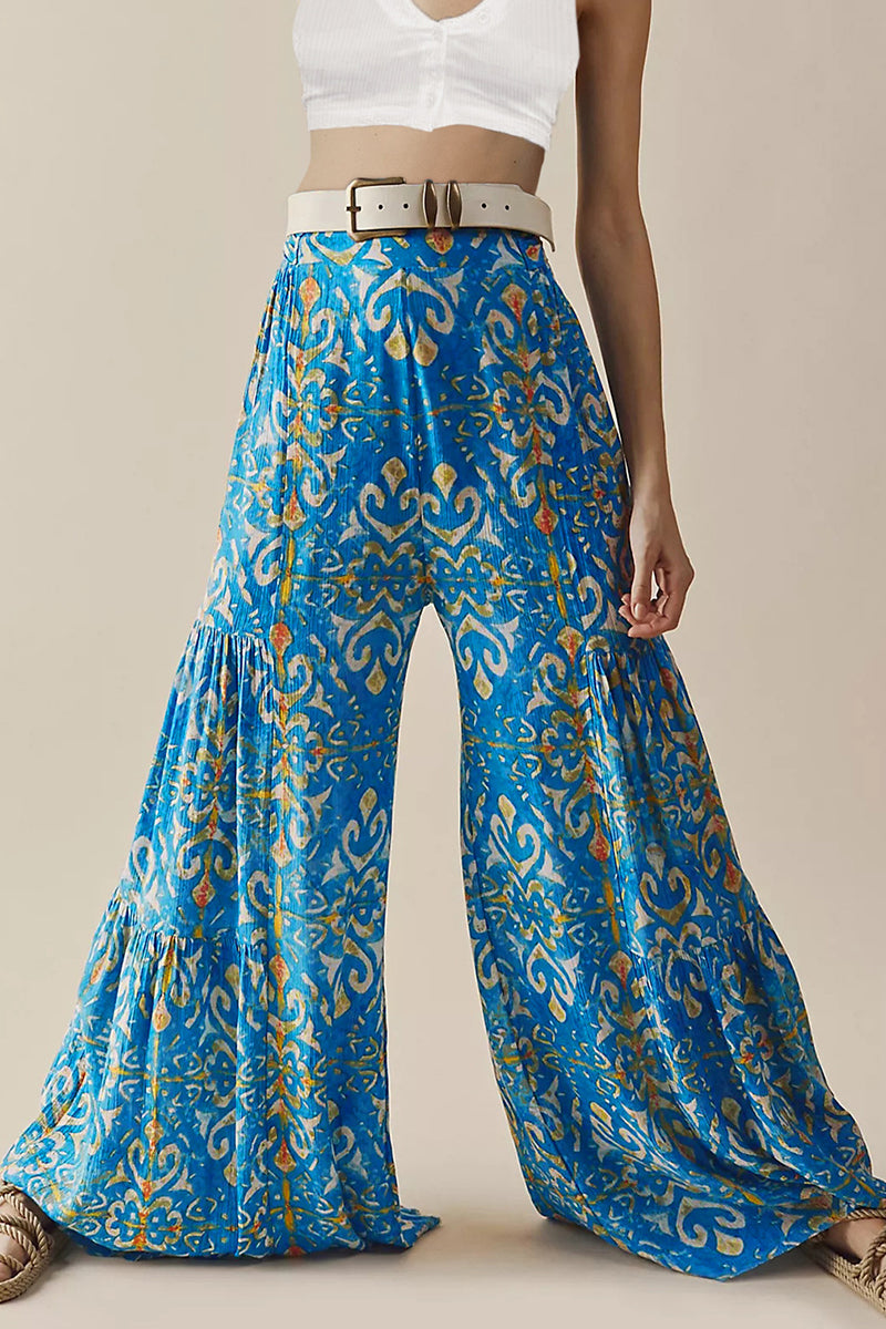 Kaynafashions - Casual Street Print Fold Loose High Waist Wide Leg Bottoms(21 Colors)