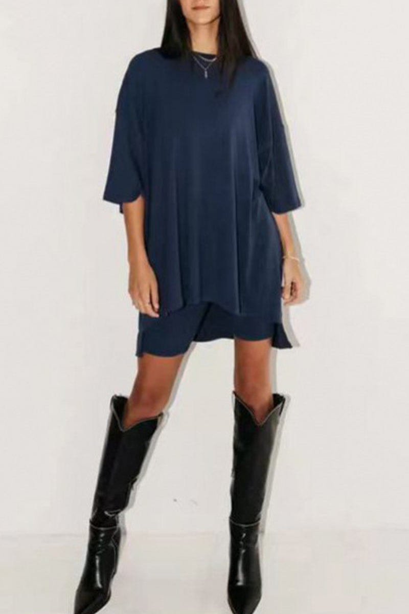 Kaynafashions - Casual Solid Pocket O Neck Nine Points Sleeve Two Pieces