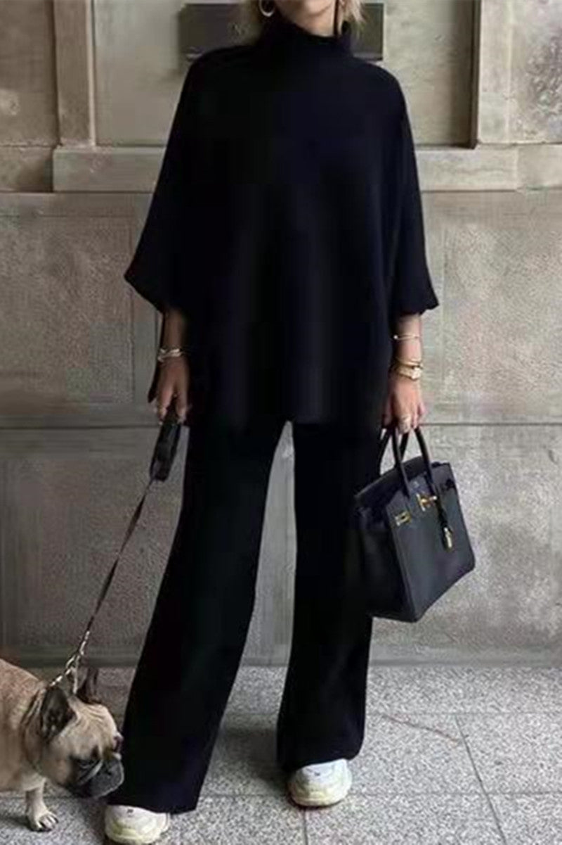 Kaynafashions - Casual Daily Solid Patchwork Turtleneck Long Sleeve Two Pieces