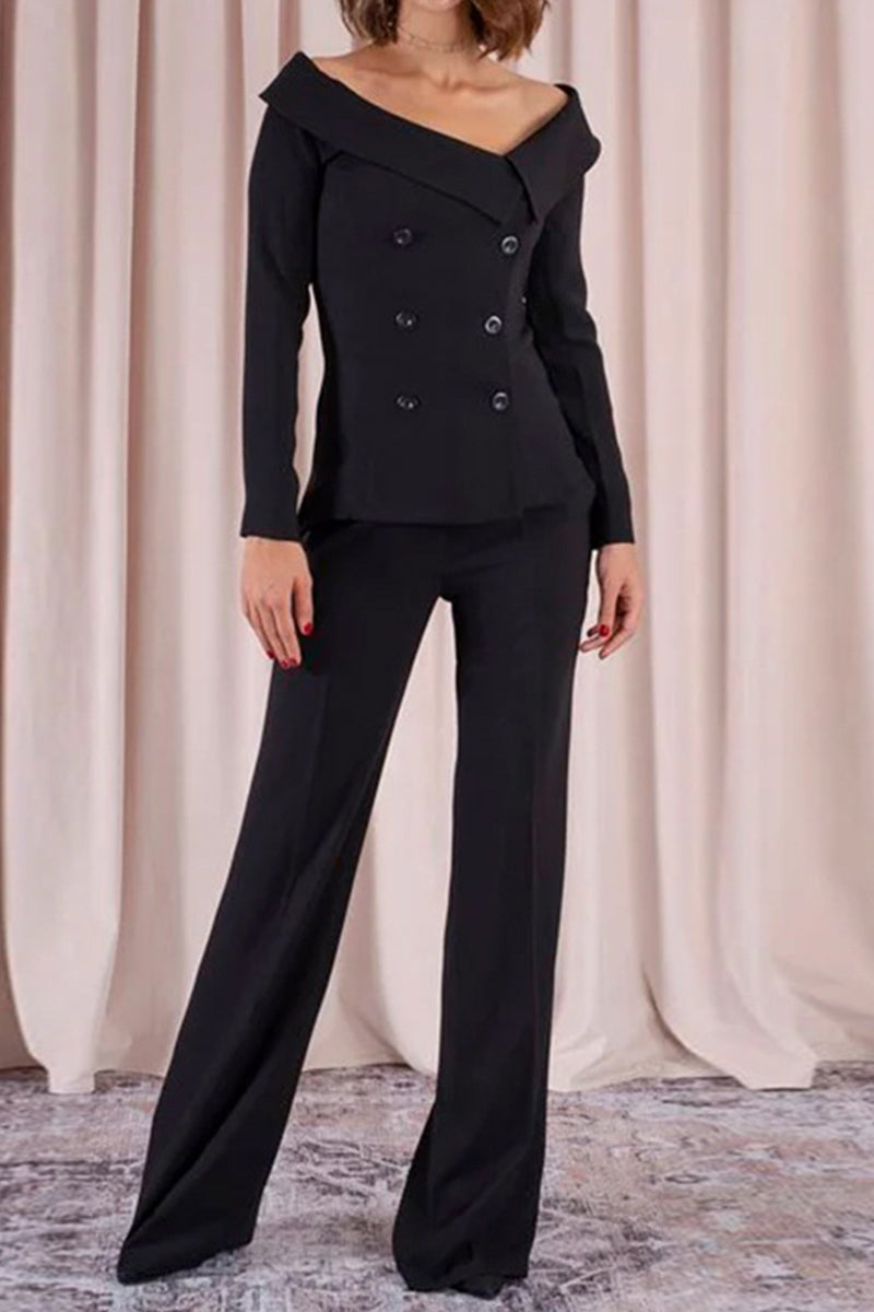 Kaynafashions - Casual Work Solid Buckle V Neck Long Sleeve Two Pieces