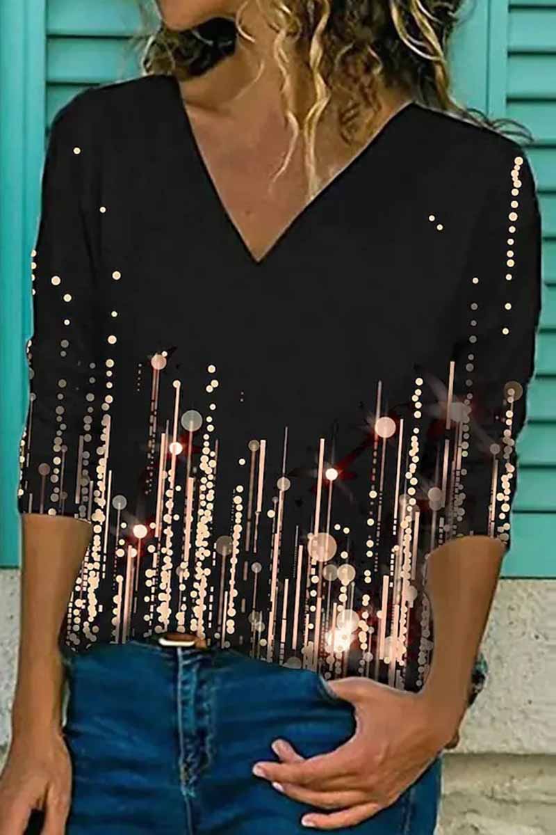 Kaynafashions - Street Print Patchwork V Neck Tops(7 Colors)