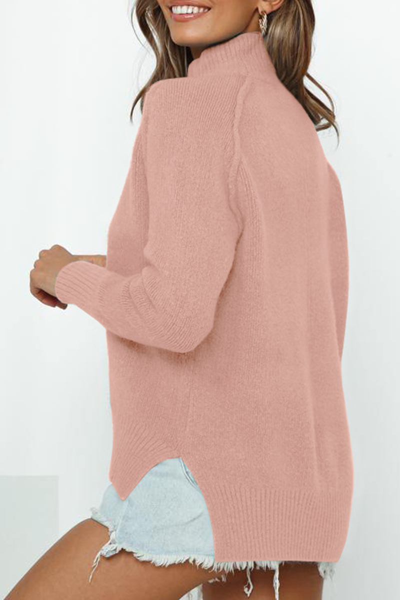 Kaynafashions - Casual Solid Patchwork Slit Turtleneck Tops(3 colors)