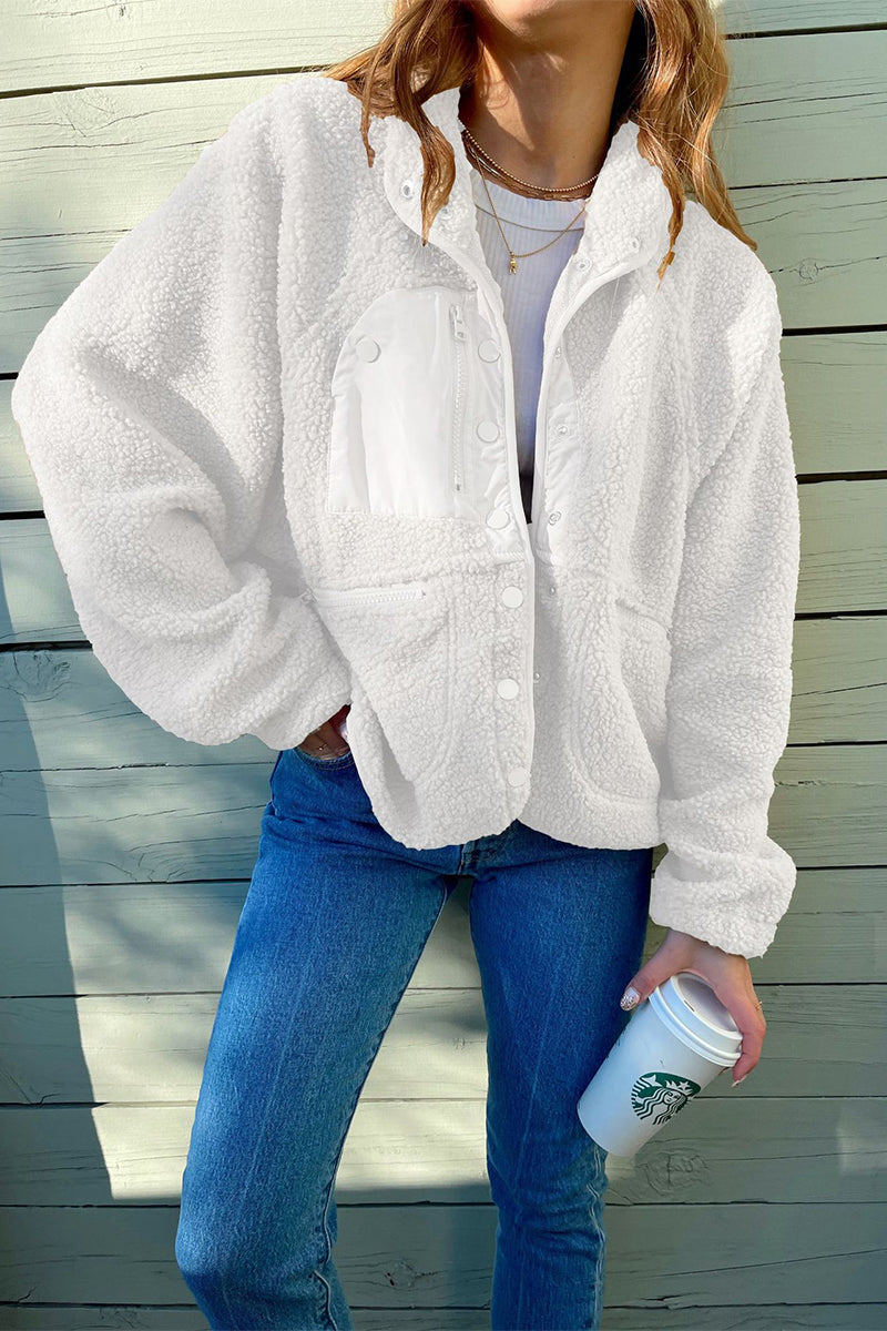 Kaynafashions - Casual Solid Patchwork Pocket Mandarin Collar Outerwear(6 Colors)