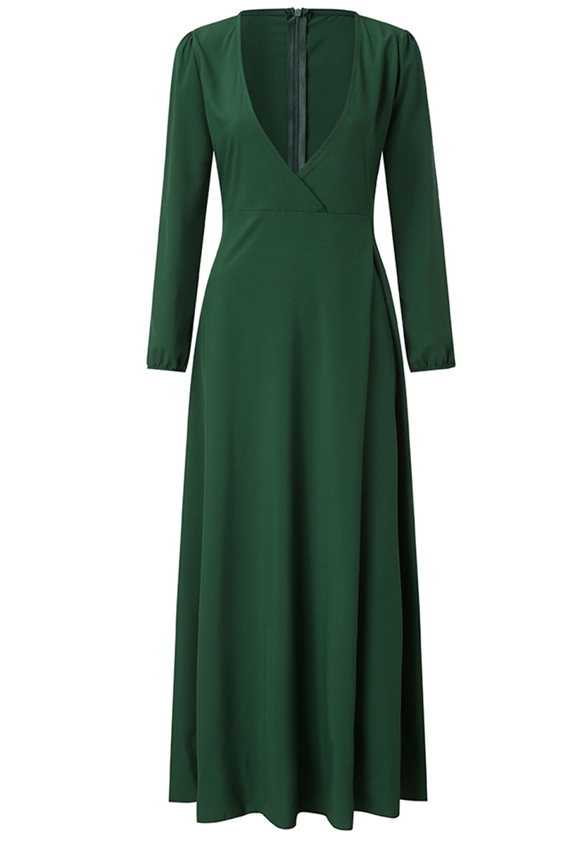 Kaynafashions - Casual Solid Patchwork V Neck Cake Skirt Dresses(3 colors)