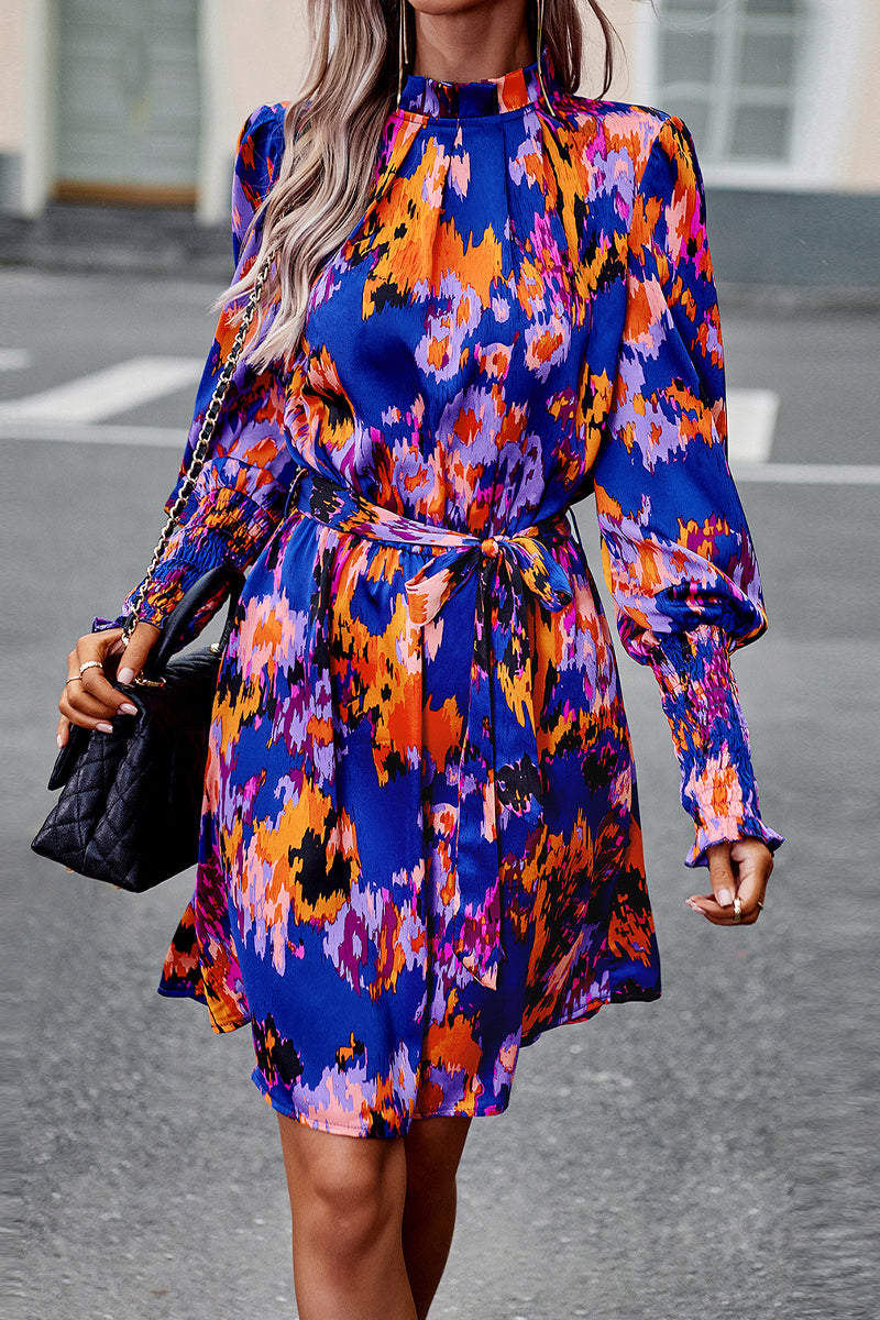 Kaynafashions - Elegant College Geometric Print Bandage Half A Turtleneck A Line Dresses