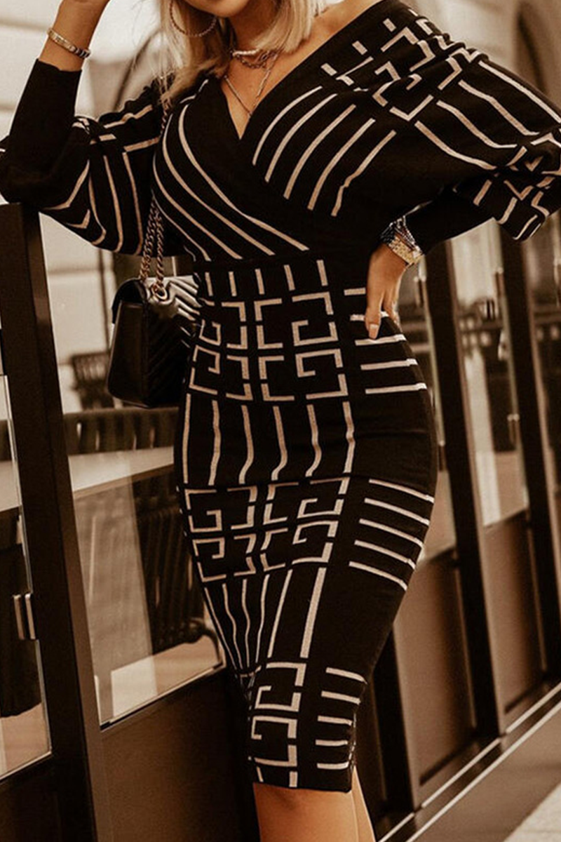 Kaynafashions - Sexy Print Patchwork V Neck Waist Skirt Dresses(3 Colors)