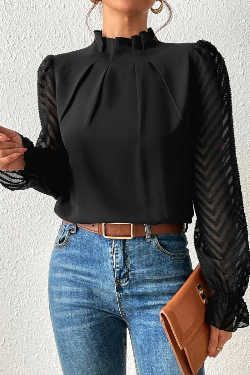 Kaynafashions - Casual Solid Patchwork Flounce Half A Turtleneck Tops
