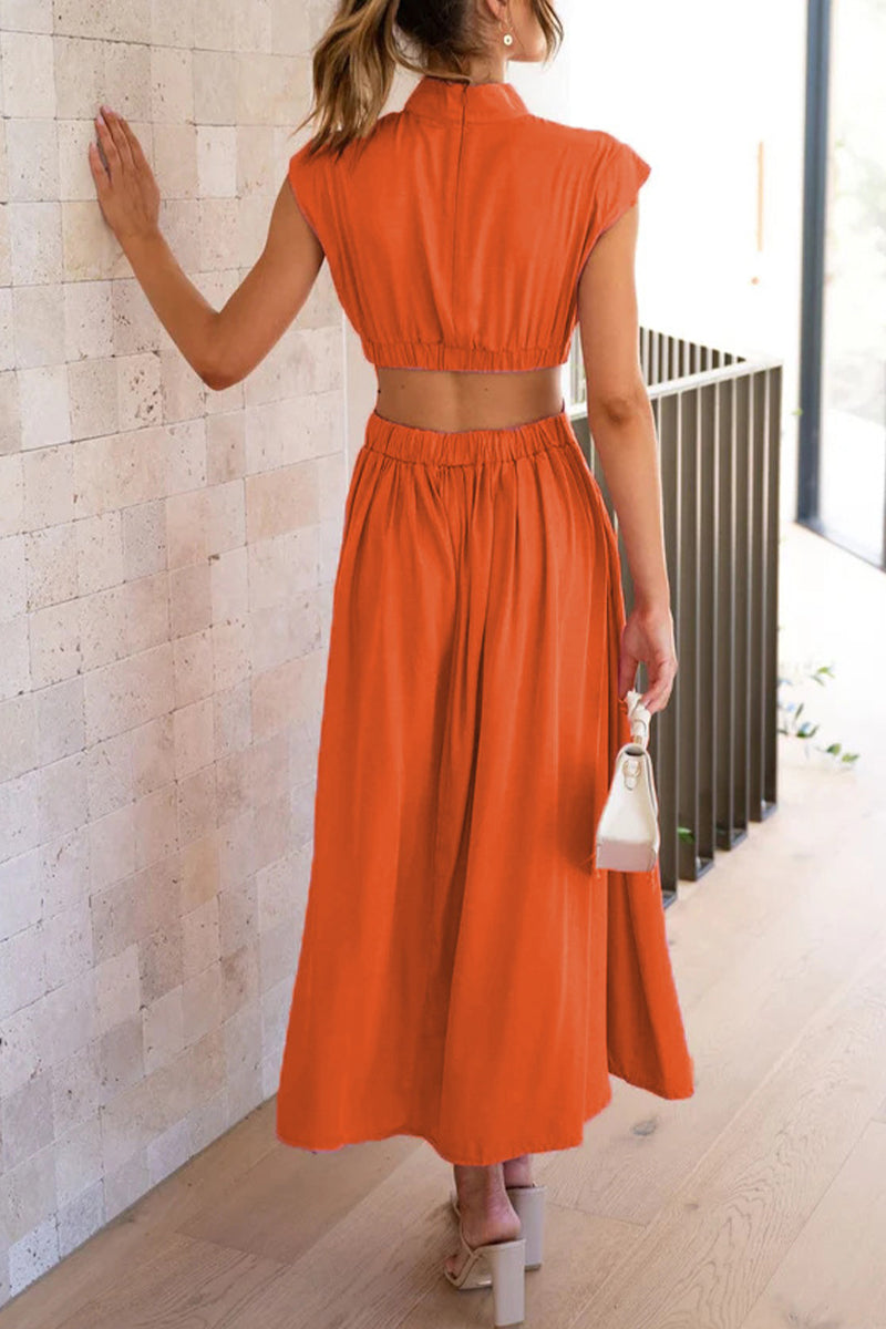 Kaynafashions - Sweet Elegant Solid Hollowed Out Mandarin Collar A Line Dresses(8 Colors)