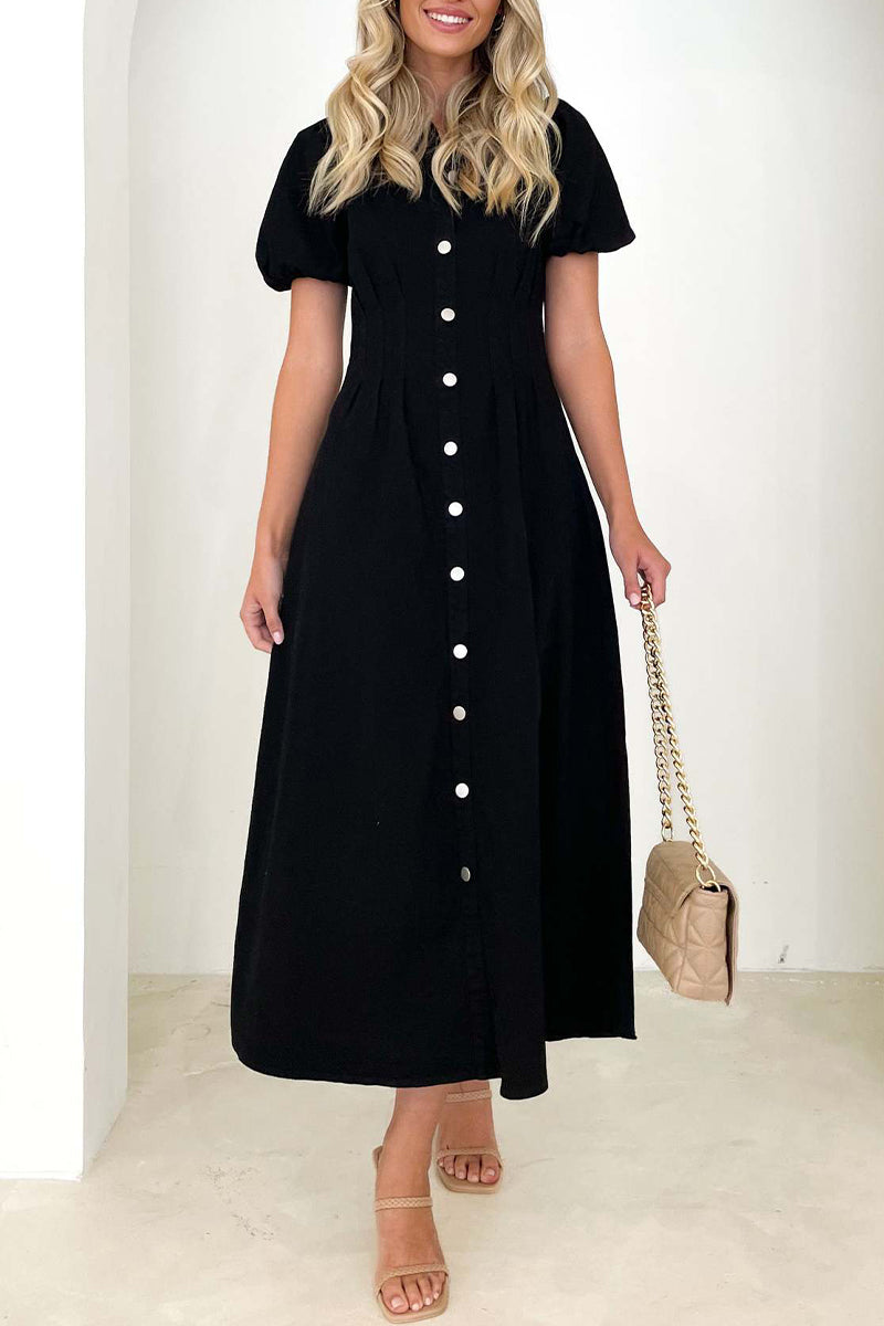 Kaynafashions - Casual Solid Buckle Turndown Collar A Line Dresses