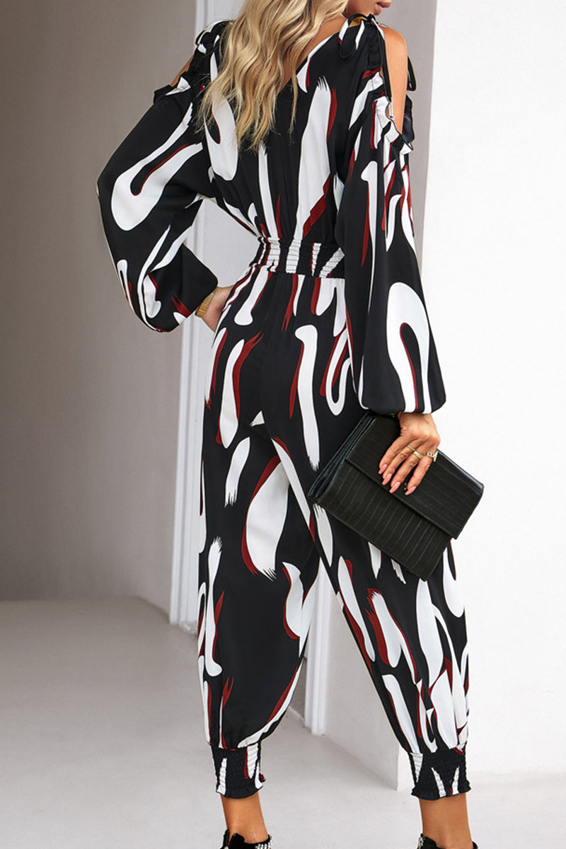 Kaynafashions - Elegant Striped Dot Patchwork V Neck Jumpsuits