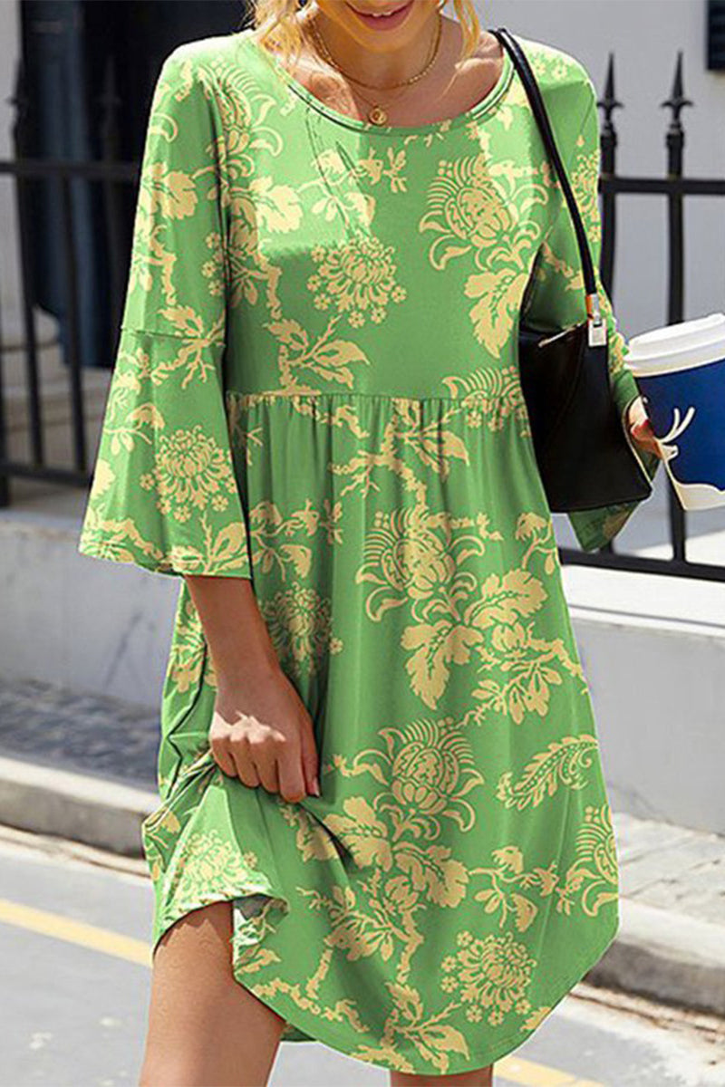 Kaynafashions - Elegant Not Positioning Printed Fold O Neck A Line Dresses