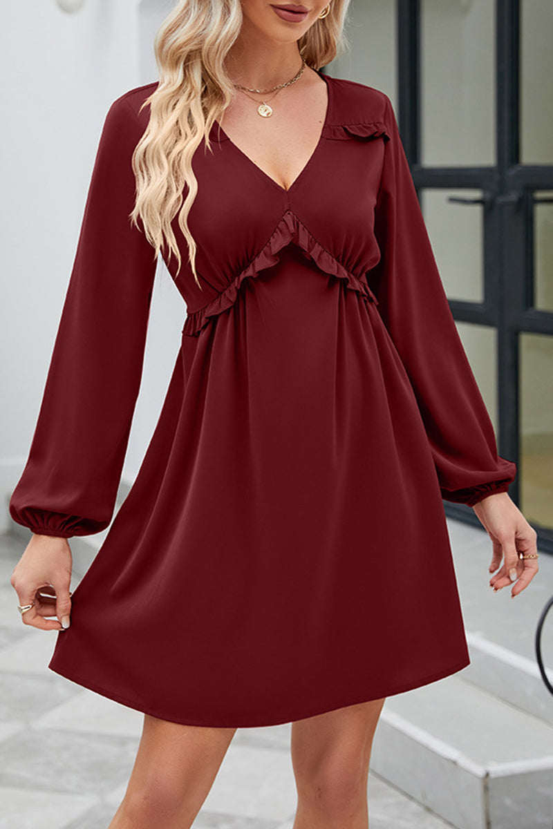 Kaynafashions - Sweet Elegant Solid Patchwork V Neck A Line Dresses