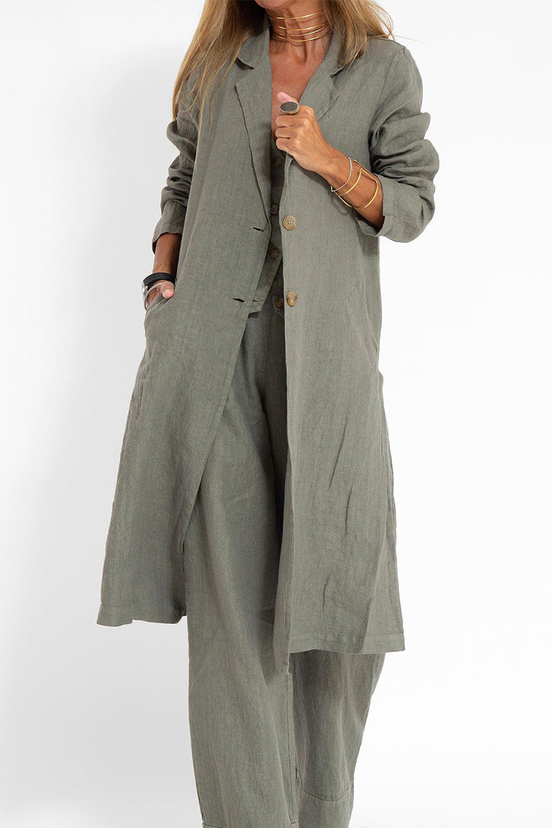 Kaynafashions - Casual Solid Pocket Turn-back Collar Outerwear