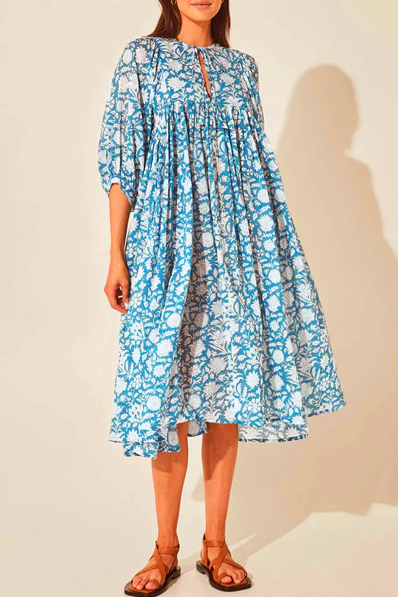 Kaynafashions - College Vacation Floral Patchwork Frenulum Asymmetrical Collar Beach Dress Dresses(6 Colors)